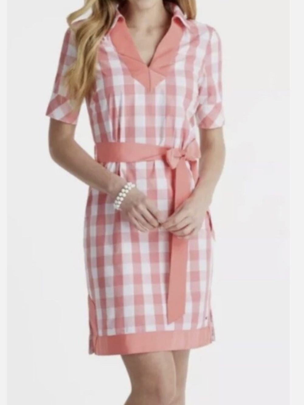 Vineyard Vines Dresses | Pink White Gingham Grosgrain Ribbon Cotton Dress Size 0